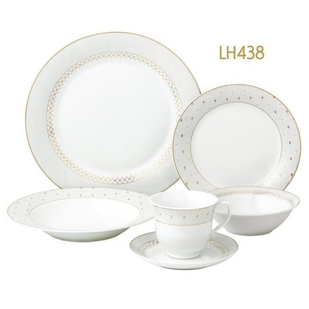 LORENZO IMPORT Lorenzo Import LH438 24 Piece Border Porcelain Dinnerware Set & Service for 4 - Carlotta - Mix & Match; Silver LH438